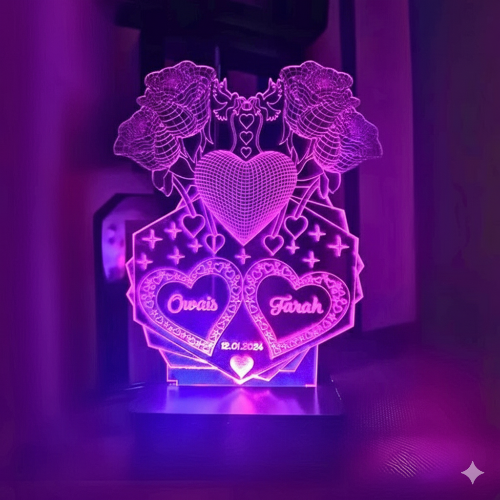 4 Rose Customised Illusion Lamp