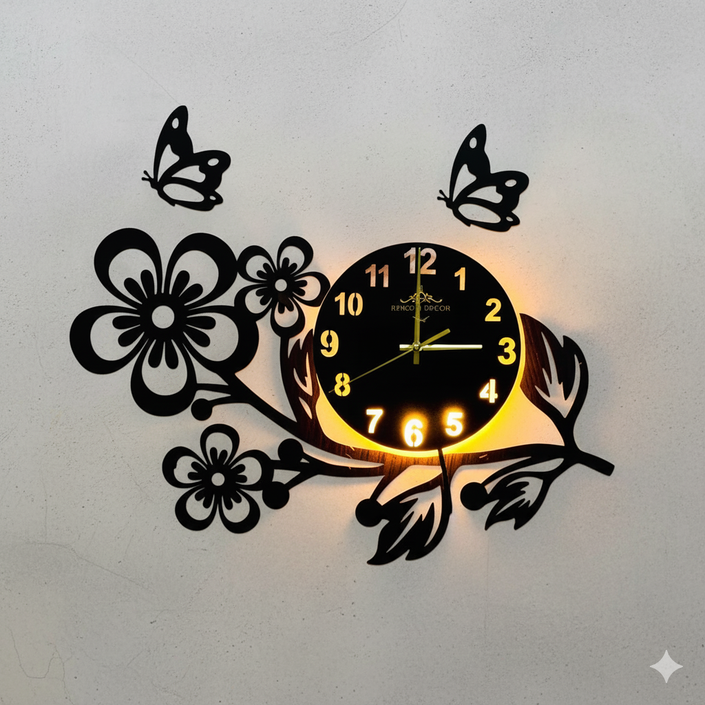 Flower Shaped Wall Clock With Light